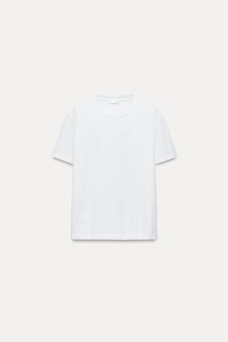 ZARA БАЗОВАЯ ФУТБОЛКА ИЗ ХЛОПКА, БЕЛЫЙ