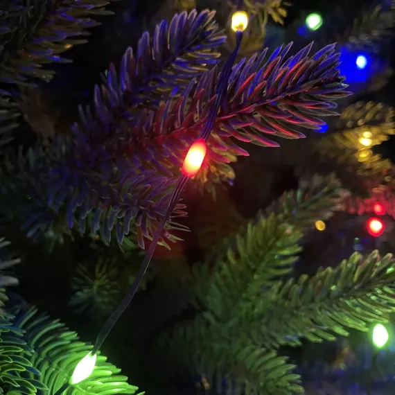 Светодиодная нить Капли 200 разноцветных ламп, 15 м., 31В, 8 режимов, таймер, зеленый провод, LUCA (85450)