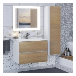Тумба с раковиной Uperwood Barsa 70 см, раковина белая, подвесная тумба белая/дуб сонома