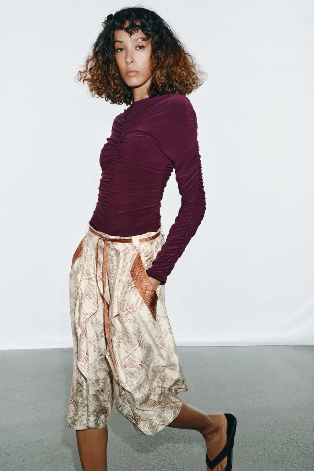 ZARA БОДИ СО СБОРКАМИ, БАКЛАЖАННЫЙ