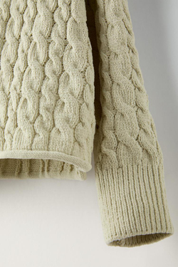 ZARA СВИТЕР ИЗ СИНЕЛИ С УЗОРОМ «КОСЫ», СВЕТЛО-ЗЕЛЕНЫЙ