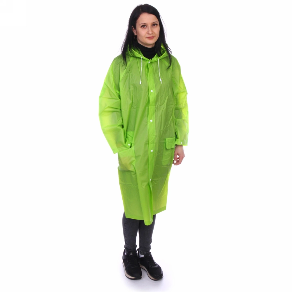 Дождевик-плащ 140 Мкрн 110см «Урал» с капюшоном и завязками, на кнопках, зеленый ДоброСад