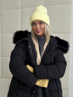 Пуховик Fresh миди с кулиской черный