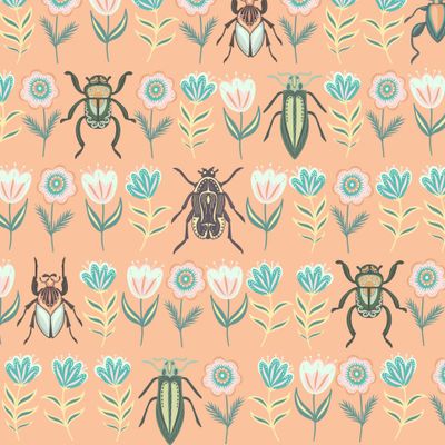 Жуки и цветы на коралловом (Дизайнер Irina Skaska)