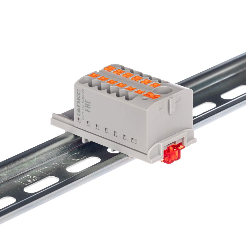 Блок распределительный с верт. адаптером на рейки шириной 15/35мм, зажим push-in, 1 ввод 6 кв.мм, 12 точек подключения 2,5 кв.мм, серый