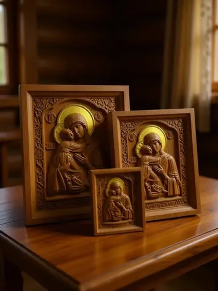 Освященная Владимирская икона Божией Матери из дуба средняя