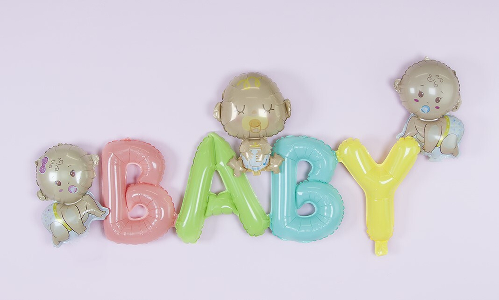 Шар (45''/114 см) Фигура, Надпись "Baby", Разноцветный, 1 шт.