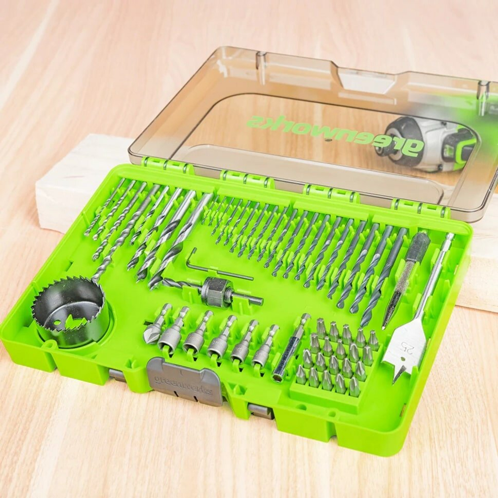 Набор сверл, бит и коронок в кейсе GREENWORKS 2944507, 60 предметов