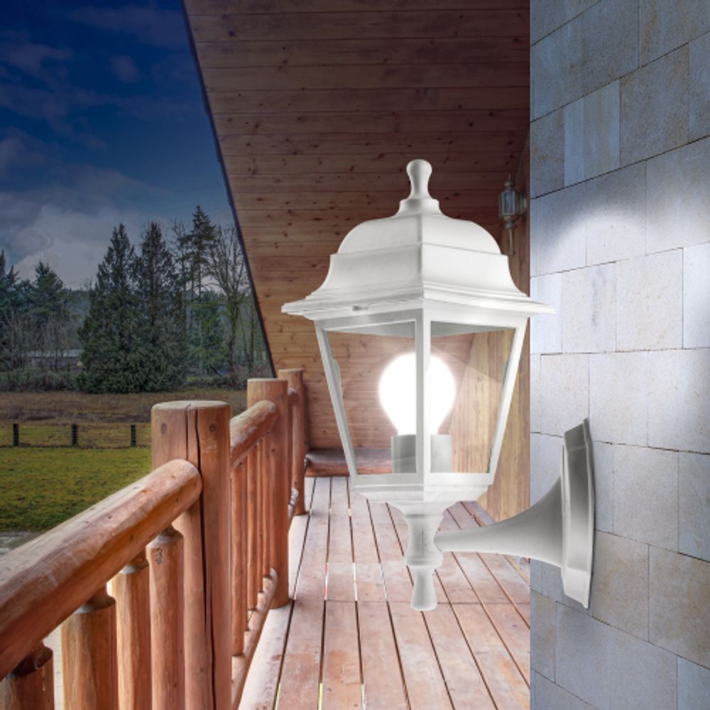 Садово-парковый светильник ЭРА НБУ 04-60-001 белый 4 гранный настенный IP44 Е27 max60Вт | Садово-парковые светильники