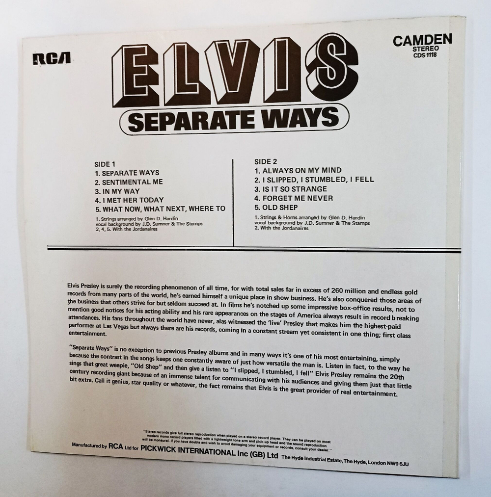 Винтажная виниловая пластинка LP Elvis Separate Ways (UK 1973)