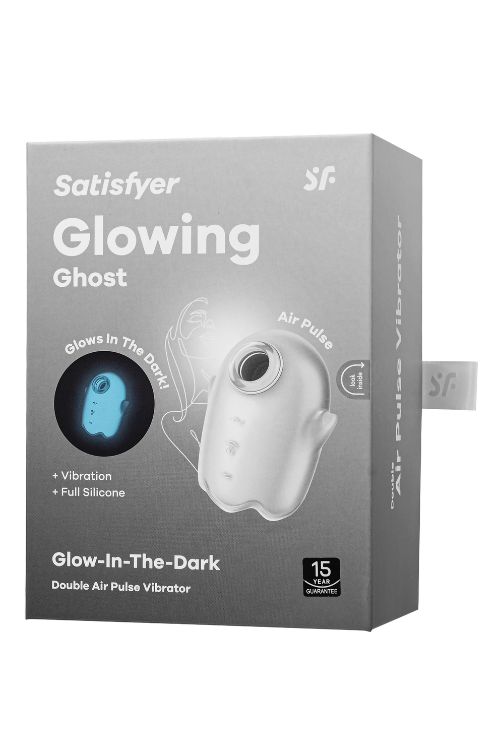 Вакуумный стимулятор клитора с вибрацией Satisfyer Glowing Ghost, светящийся в темноте, белый, 8,4см