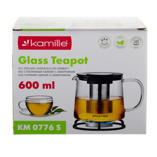 Стеклянный заварочный чайник 600 мл. Kamille KM 0776S со съемным ситечком