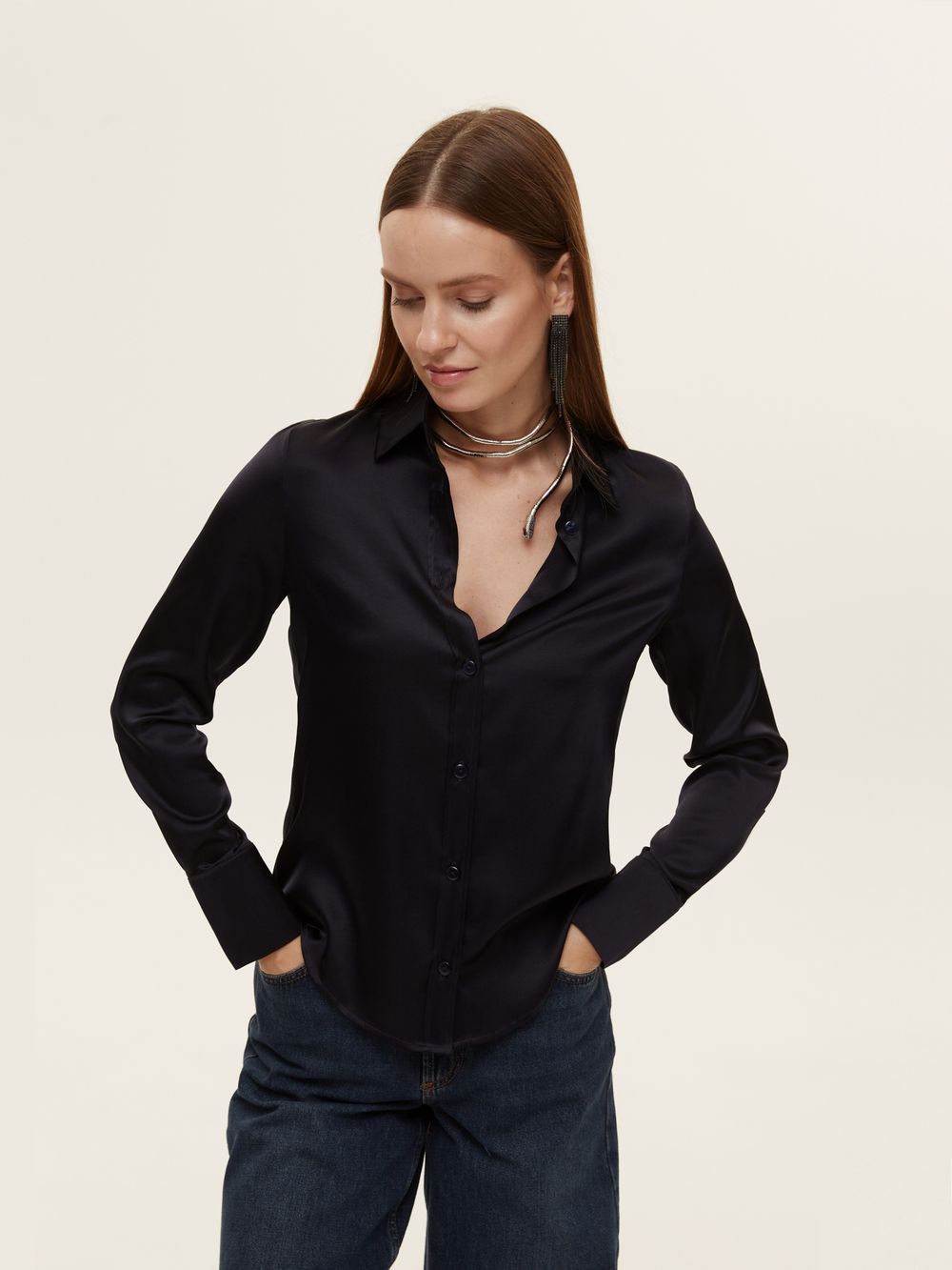 Рубашка Кельн синий шелк