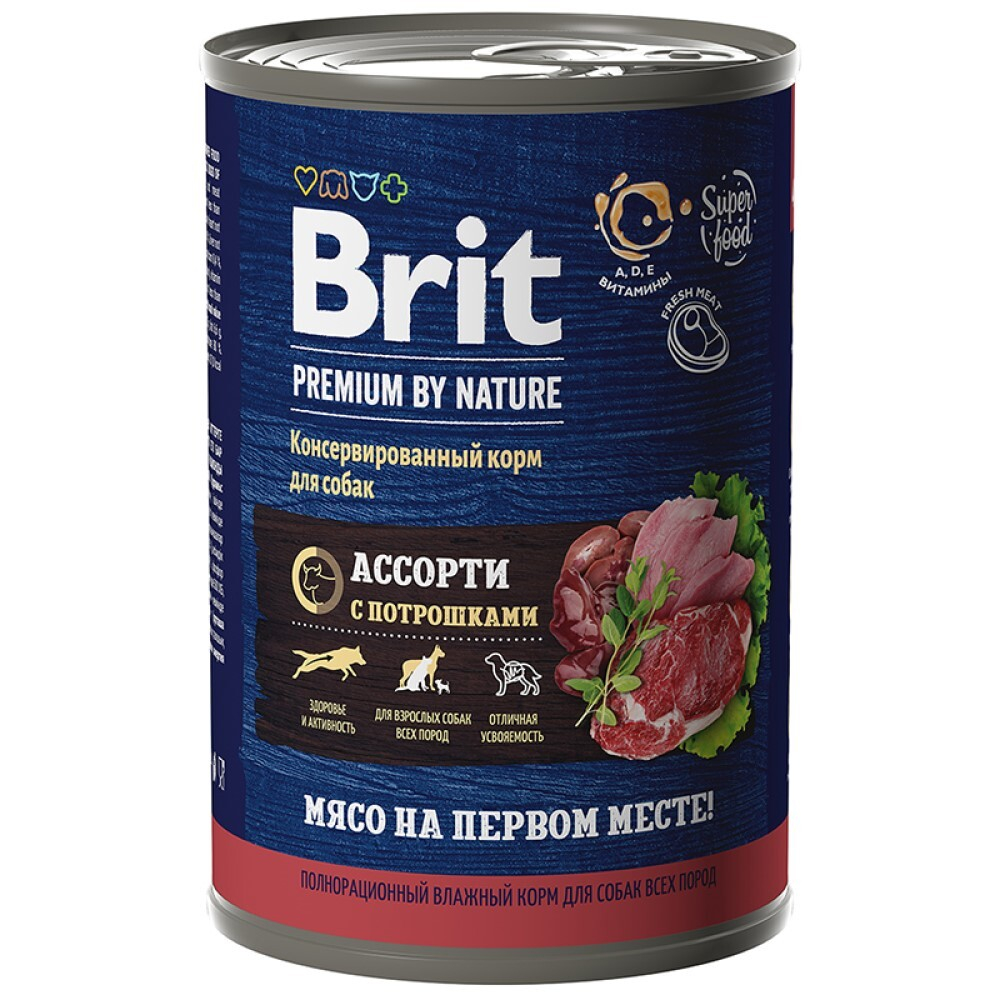 Brit Premium By Nature консервы для собак с мясным ассорти с потрошками 410 г (банка)