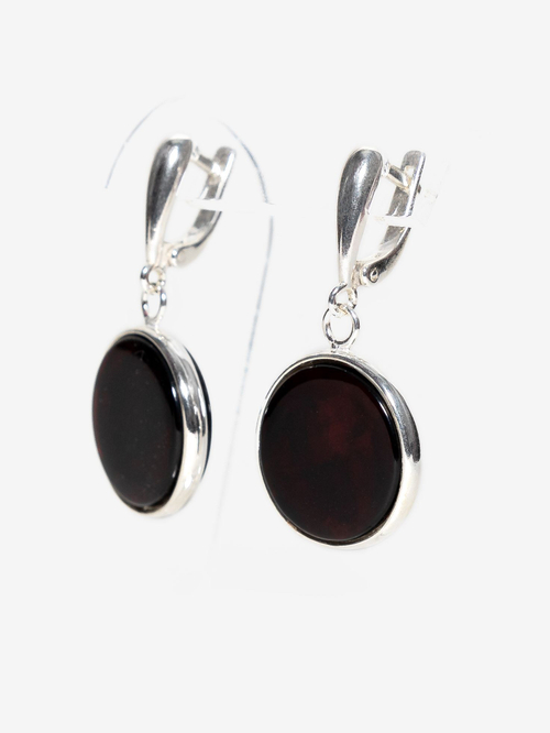 Серебряные серьги с цельным коньячным янтарем, серебро 925 пробы