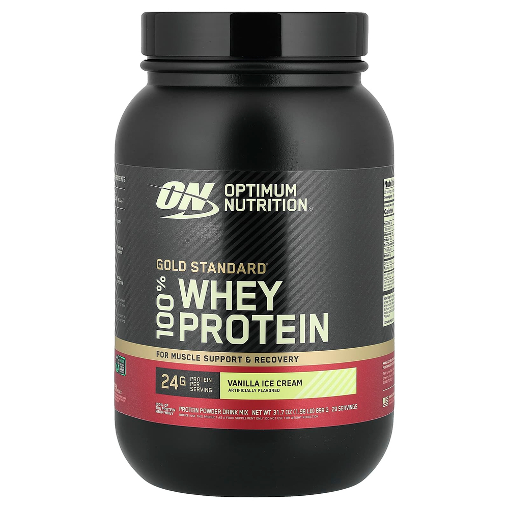 Optimum Nutrition, Gold Standard 100% Whey, сыворотка, ванильное мороженое, 907 кг (2 фунта)