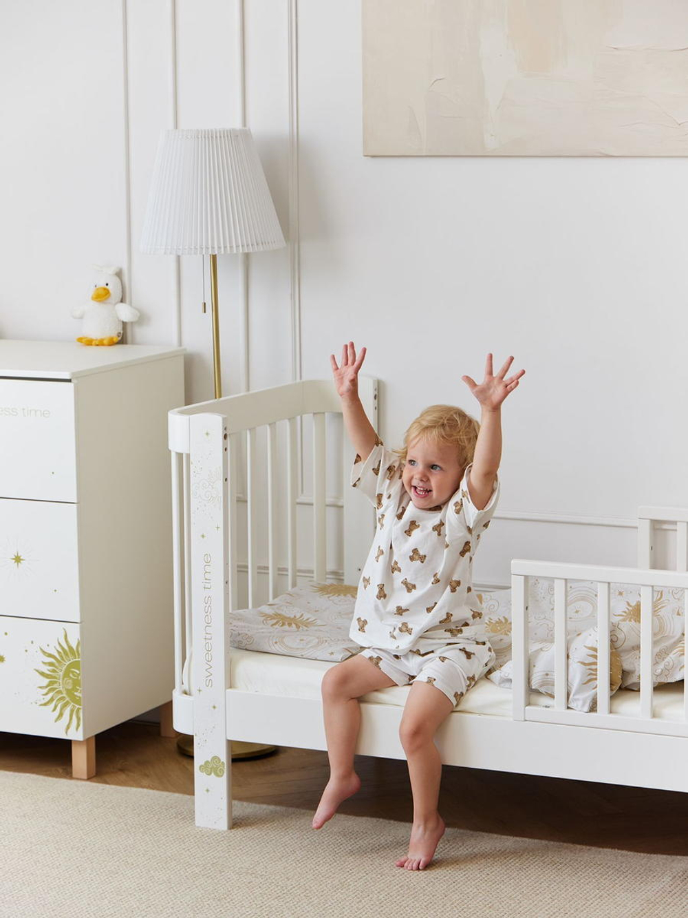Детская кроватка-трансформер Happy baby Mommy Love в комплекте с расширением 160х70 milky