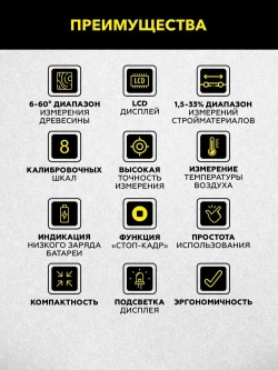 Электронный измеритель влажности древесины TECHNICOM TC-MT201W, влажность 1.5-60%, ЖК дисплей
