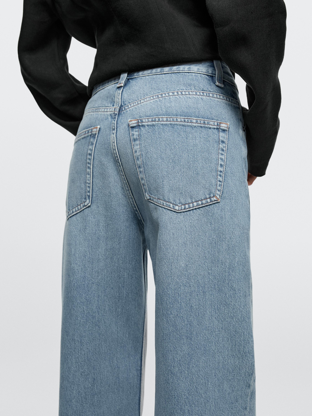 Massimo Dutti Джинсы с высокой талией и широкими штанинами, светло-голубой