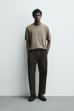 ZARA ФУТБОЛКА RELAXED FIT ИЗ ТРИКОТАЖА, РЫЖЕВАТО-КОРИЧНЕВЫЙ