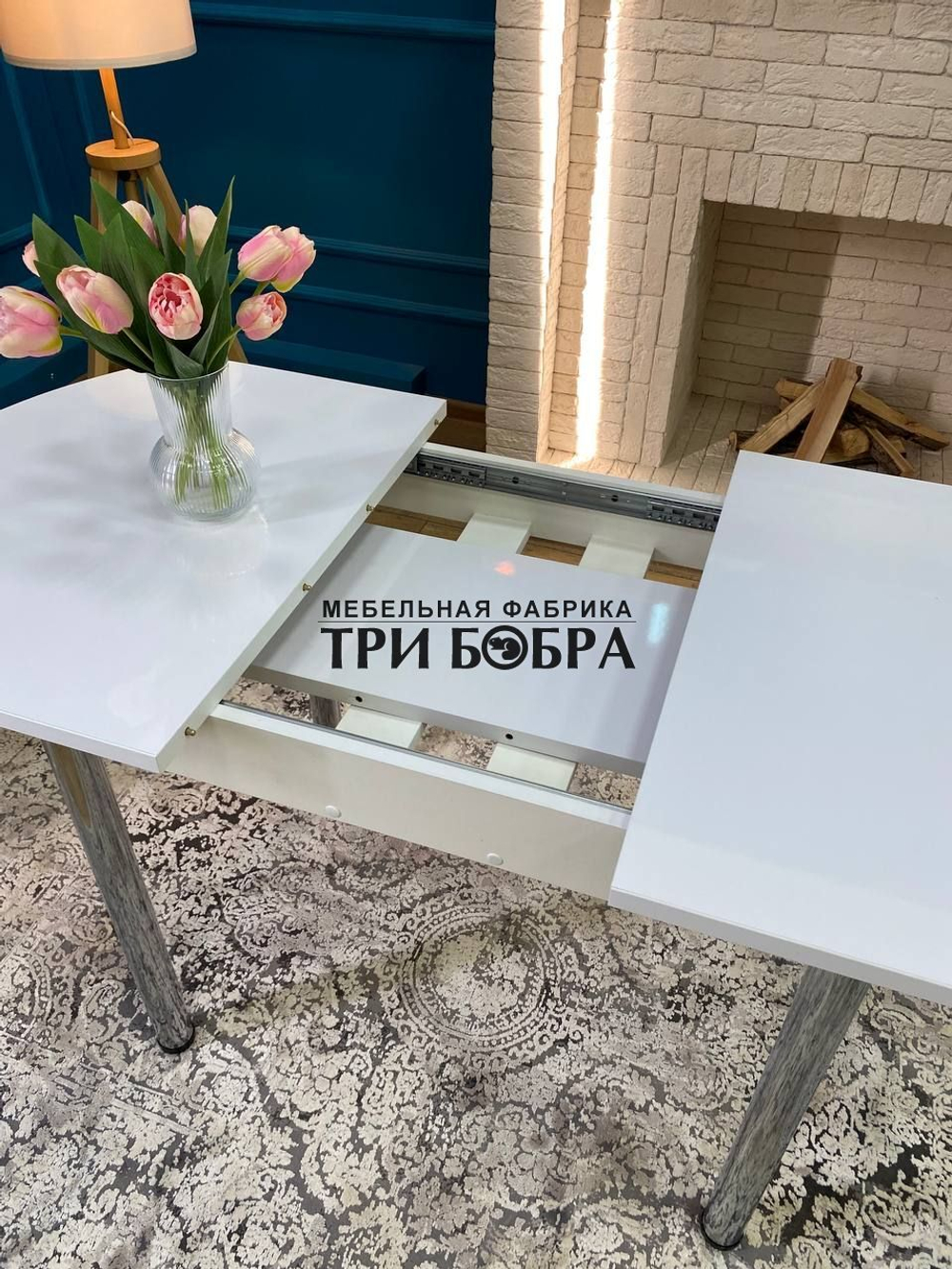 Стол кухонный раздвижной "Белый глянец"