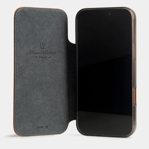 Чехол-книжка для iPhone 17 Pro Max - кожа козы, оранжевый