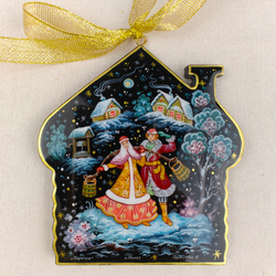 Сувенир Домик "Парочка" с росписью Палех в коробке