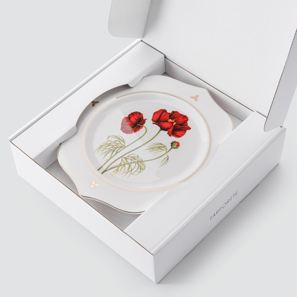 Набор из 2 фигурных блюд Farforite «Ирис и мак / Botanicum» 28 см в подарочной коробке