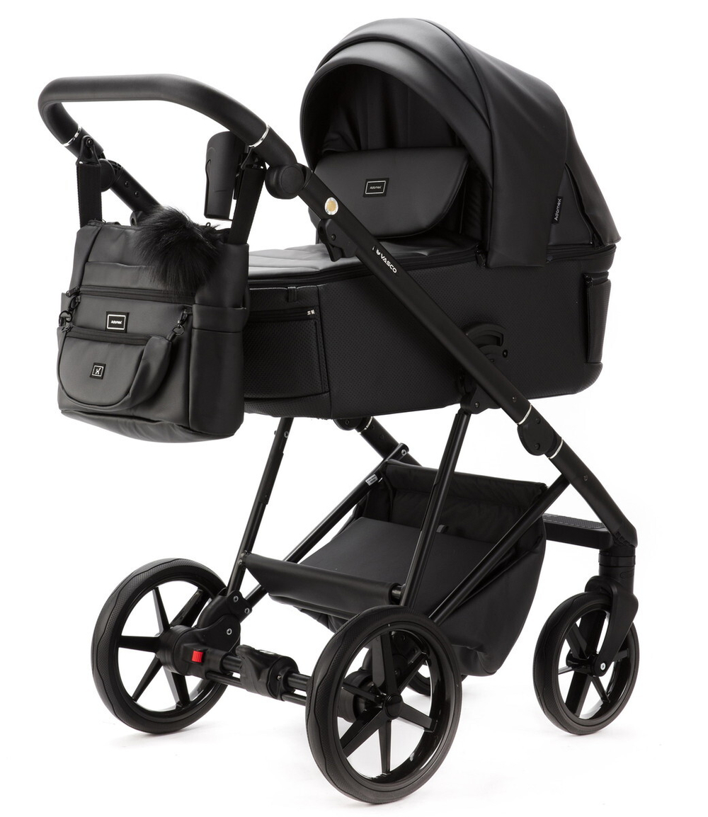 Детская коляска Adamex Vasco Deluxe 2 в 1 V-SA02 (ЧЕРНАЯ КОЖА)