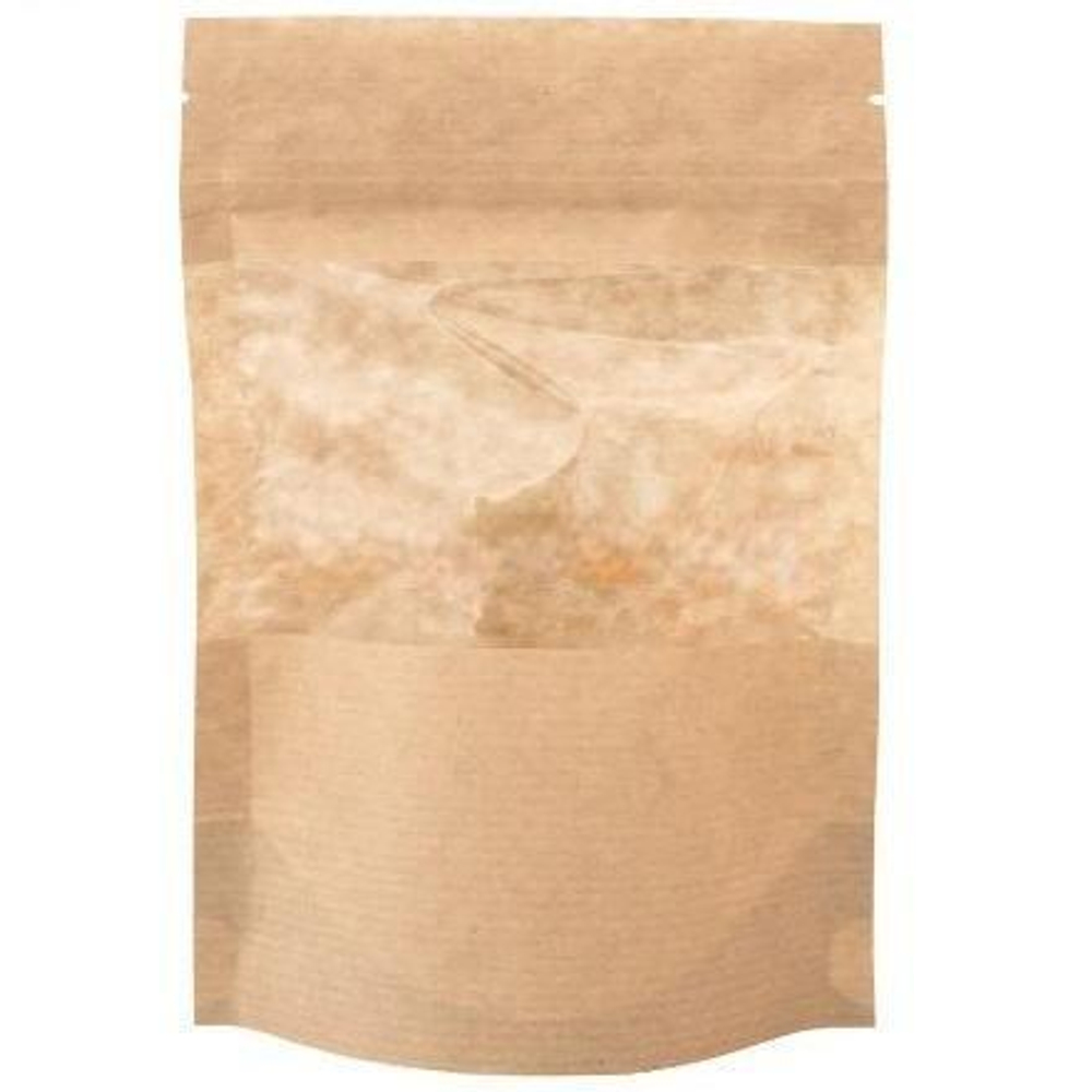 Пакет бумажный Doypack 120х185 (40+40) мм крафт с прозрачным окошком 70 мм (100/700 шт) 121-017
