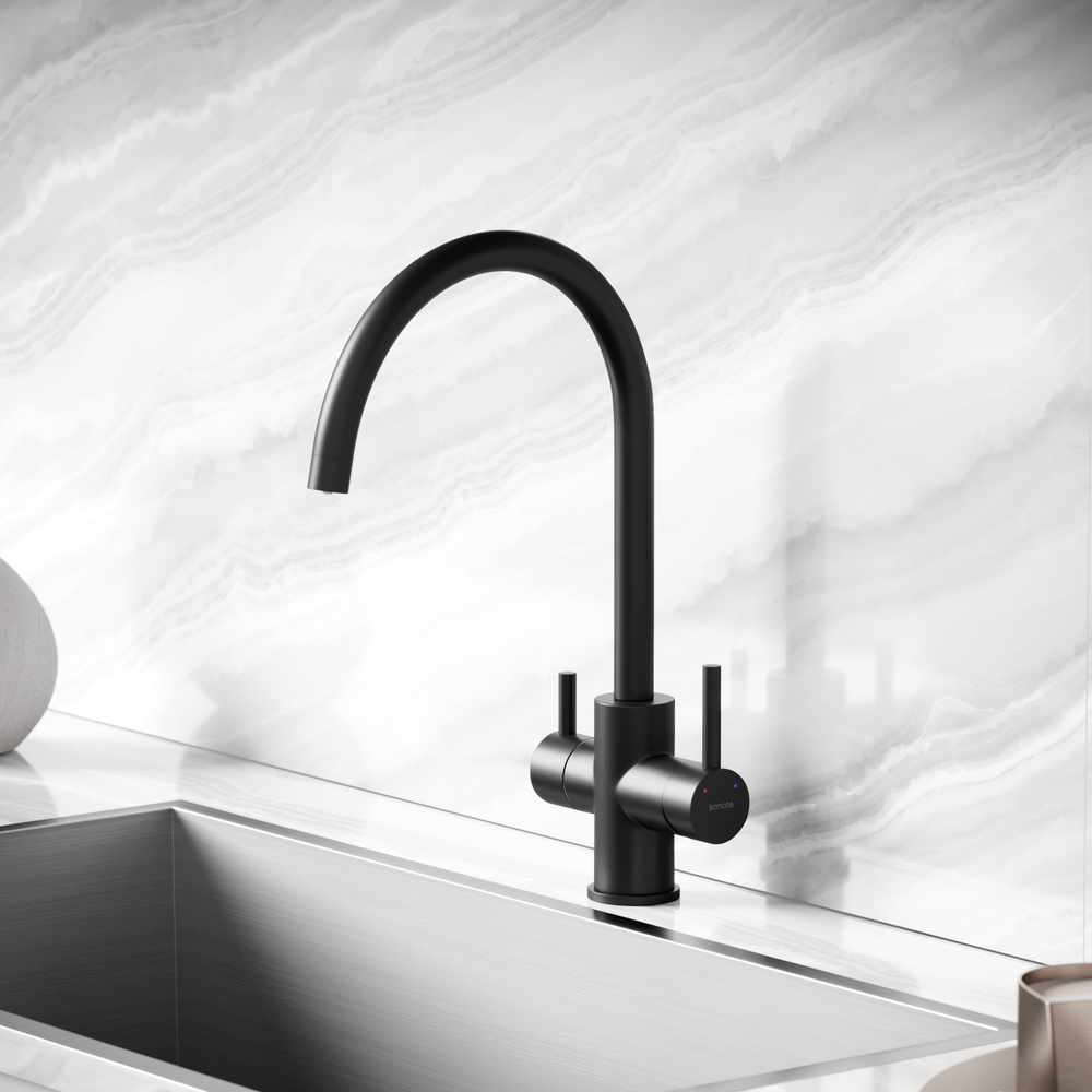 Смеситель для кухни Sancos Taper с краном для фильтра, черный матовый, SC4012MB