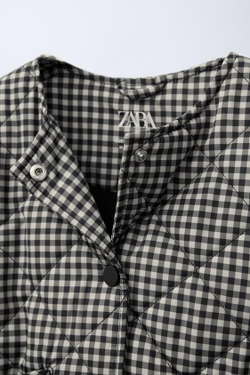 ZARA СТЕГАНАЯ КУРТКА В КЛЕТКУ ВИШИ, ЧЕРНЫЙ/ЭКРЮ