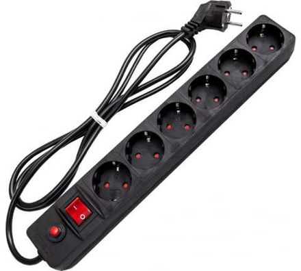 Сетевой фильтр "UNIVersal" ПВС 3*0,75 6гн., выключатель с индикацией, с/з, з/ш, черный 5м