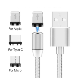 Магнитный кабель USB с разъемом Lightning, Micro USB, Type-C, 1 метр, черного цвета