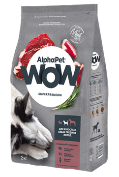Alphapet Wow Superpremium для собак средних пород с Говядиной и Сердцем