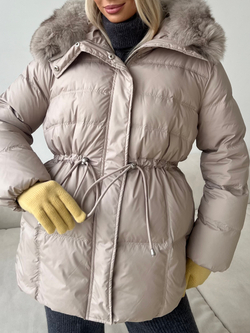 Пуховик Fresh миди с кулиской бежевый