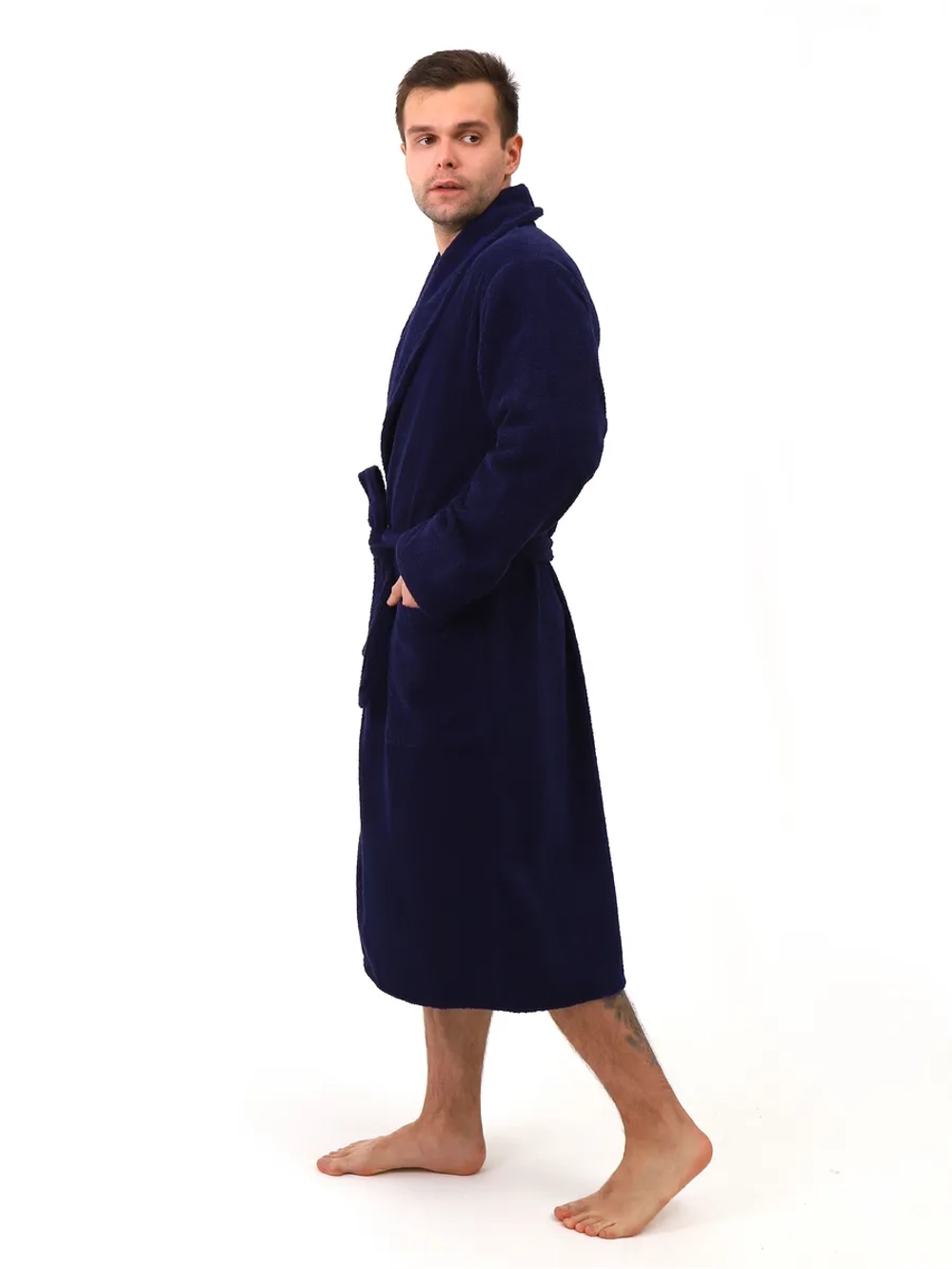 Халат мужской махровый "Элит" с воротником шалькой, цвет: 761-Темно-синий