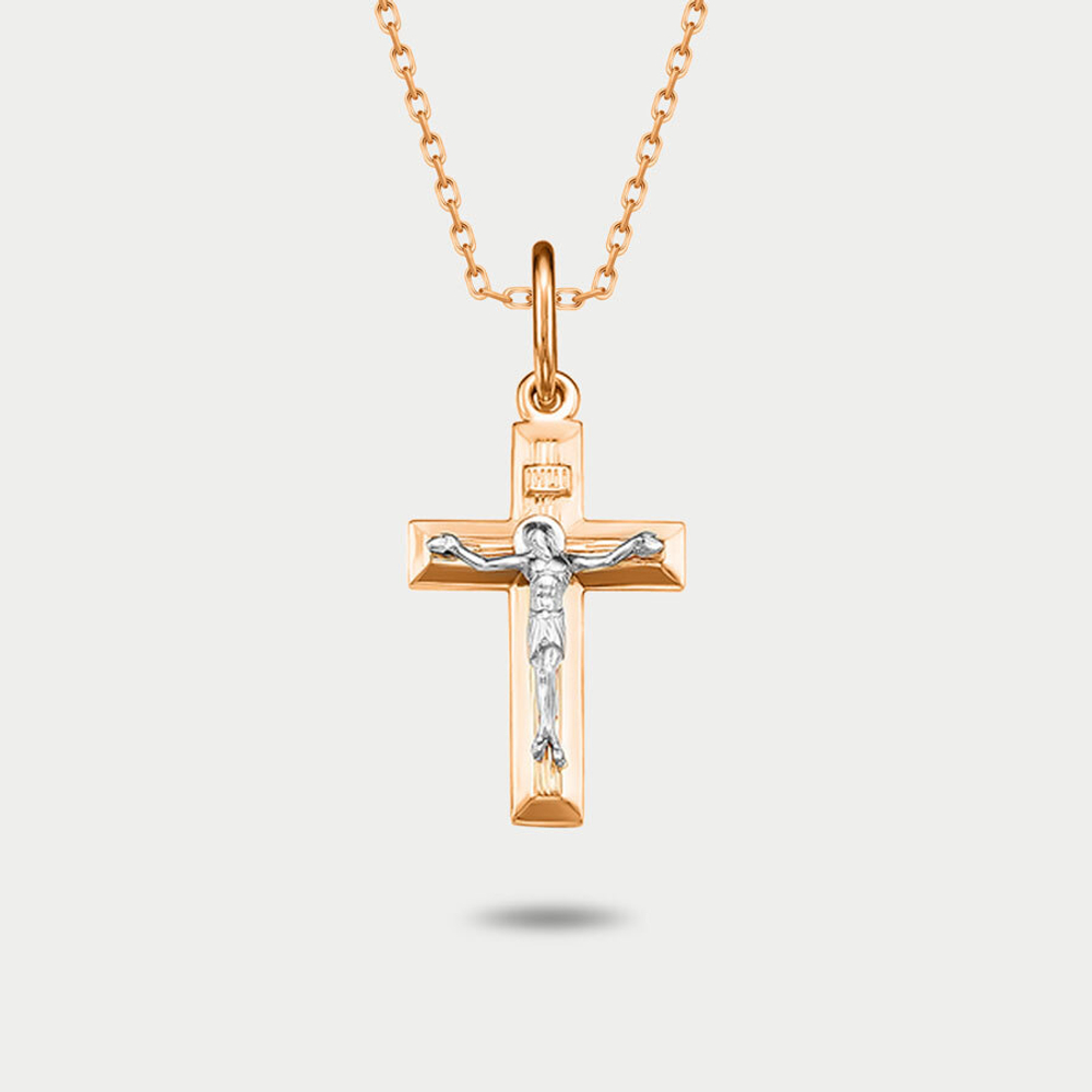Крест православный из розового золота 585 пробы без вставки (арт. 080651)