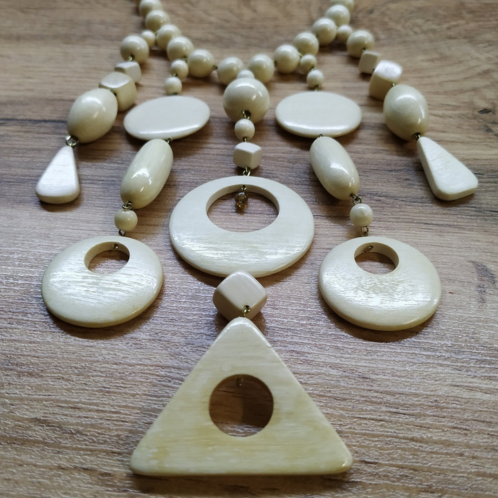 Колье Геометрия, дерево, цвет молочный, 48 см