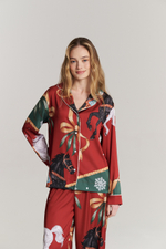 Шелковая блуза с кантом - новогодние лошади