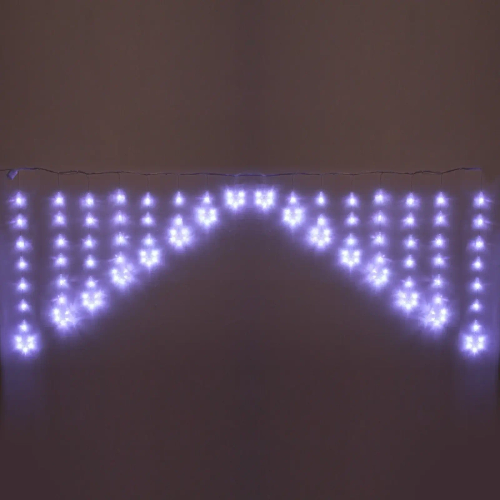 Гирлянда для дома БАХРОМА 2,5м*1/0,1м 136 ламп LED, с насадками Снежинка, 8 реж, IP-20, Белый (возможность соединения)