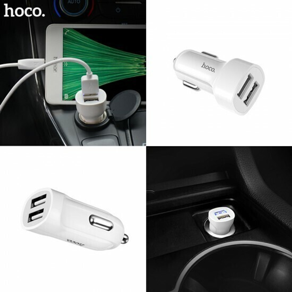Автомобильный адаптер Hoco Z2А на 2 USB, 010519 Белый