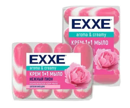 Туалетное крем+мыло EXXE 1+1 "Нежный пион" 4шт*90г  (РОЗОВОЕ) полосатое