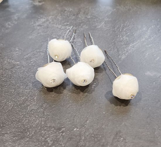 Набор шпилек "Розы" органза, 10 шт, белый