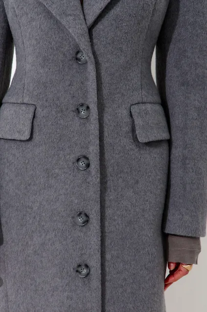 Пальто с шерстью приталенного кроя серого цвета