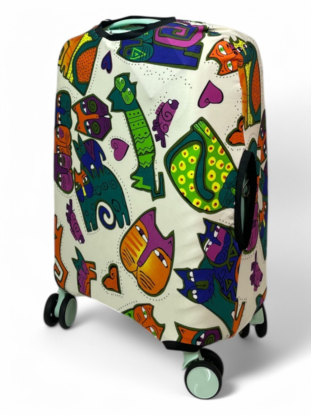 Чехол на чемодан 20", цвет белый/разноцветный, Коты
