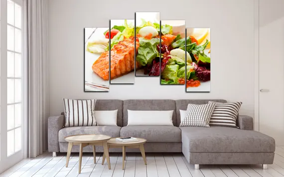 Модульная картина " Лосось на тарелке "