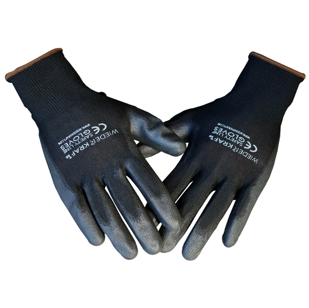 WDK-PU01B/XL, 1 пара, размер XL, Перчатки ЧЁРНЫЕ защитные эластичные из нейлона с покрытием