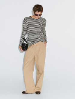 Massimo Dutti Футболка в полоску с длинными рукавами и контрастной отделкой, черный