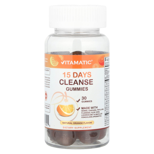 Vitamatic, 15 Days Cleanse, жевательные мармеладки, натуральный апельсин, 30 жевательных таблеток